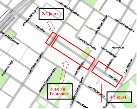 Zone des travaux de la rue Guy, entre Notre-Dame et Saint-Jacques