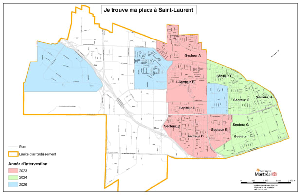 Carte des interventions par secteur et par année à Saint-Laurent