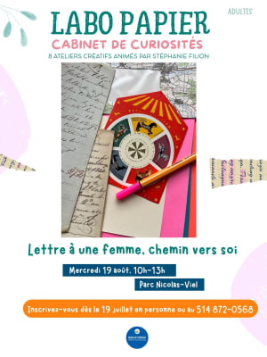 Inscrivez-vous au 514 872-0568. Atelier labo papier. Bibliothèque Hélène-Charbonneau