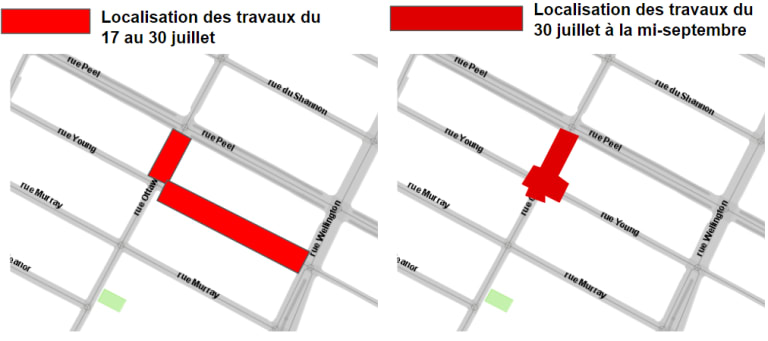 Zone des travaux, rues Young et Ottawa