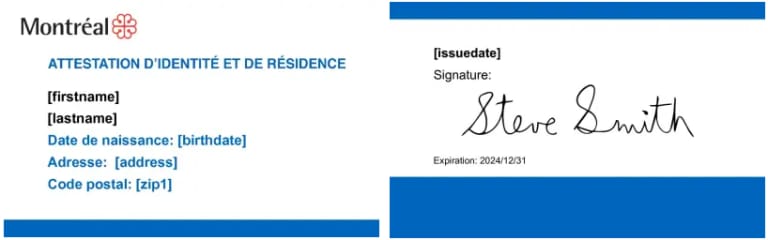 Carte d'attestation d'identité et de résidence