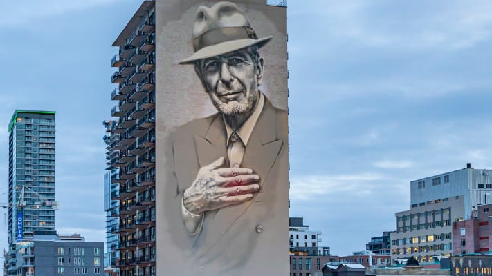Murale de Leonard Cohen au centre-ville de Montréal