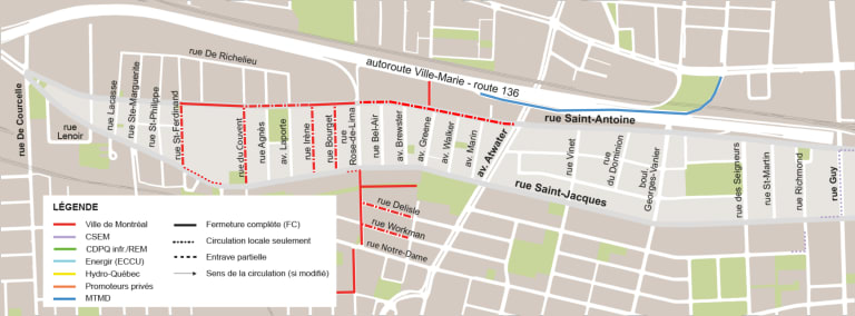 Carte des entraves planifiées pendant la semaine du 21 mai 2024