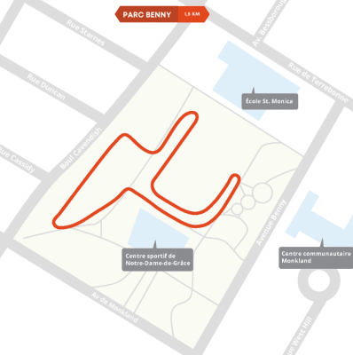 Carte de la piste de ski de fond au parc Benny