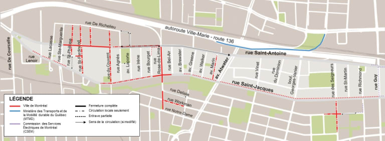 Carte des entraves planifiées pendant la semaine du 15 juillet 2024