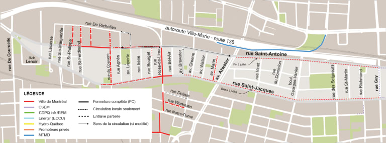 Carte des entraves planifiées pendant la semaine du 1er juillet 2024