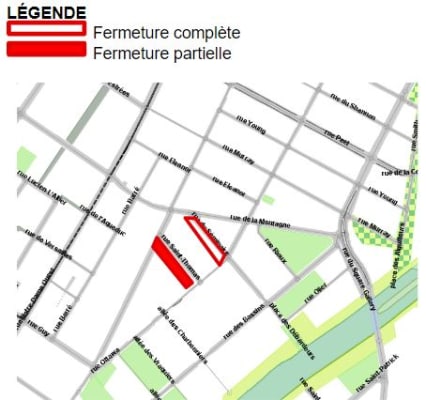 Localisation des travaux sur les rues du Séminaire et Saint-Thomas