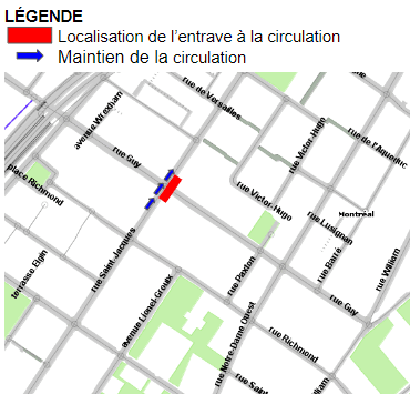 Maintien d'une voie de circulation dans la rue St-Jacques, côté nord, à l'intersection de la rue Guy