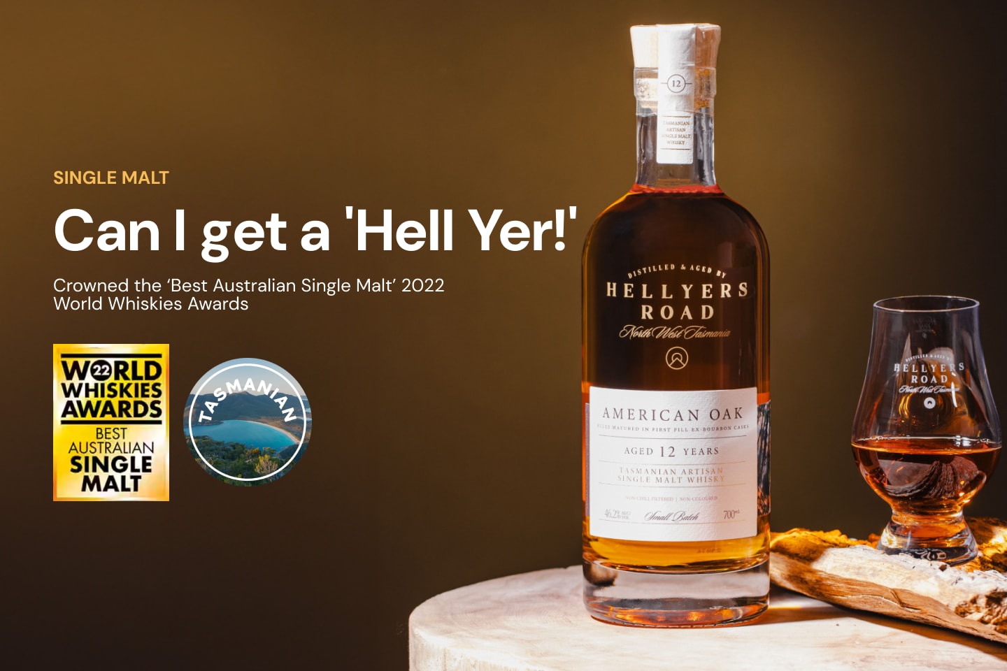 Hellyers Road 12 Year Old American Oak Single Malt Whisky 700mL