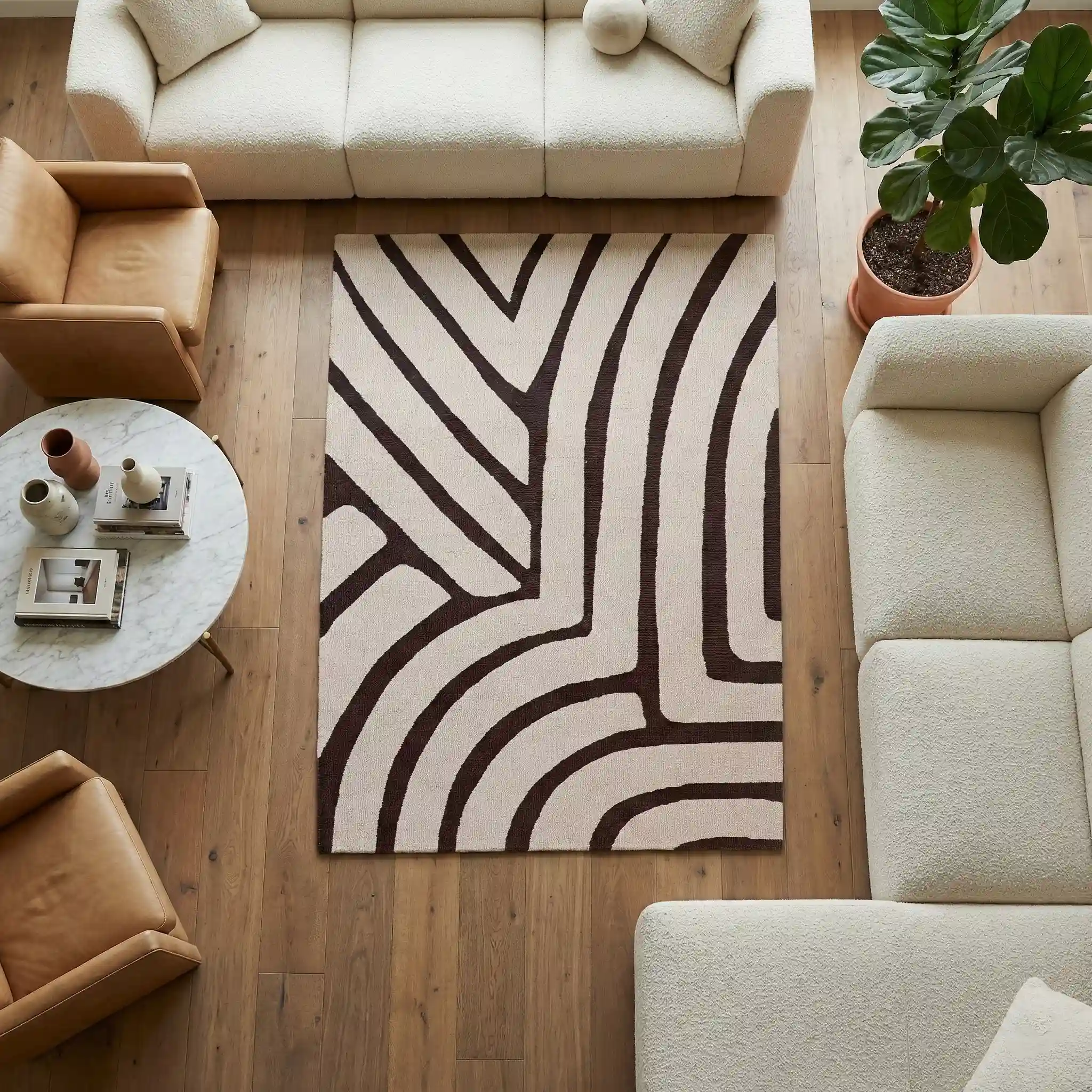 Brown Waves Wool Carpet