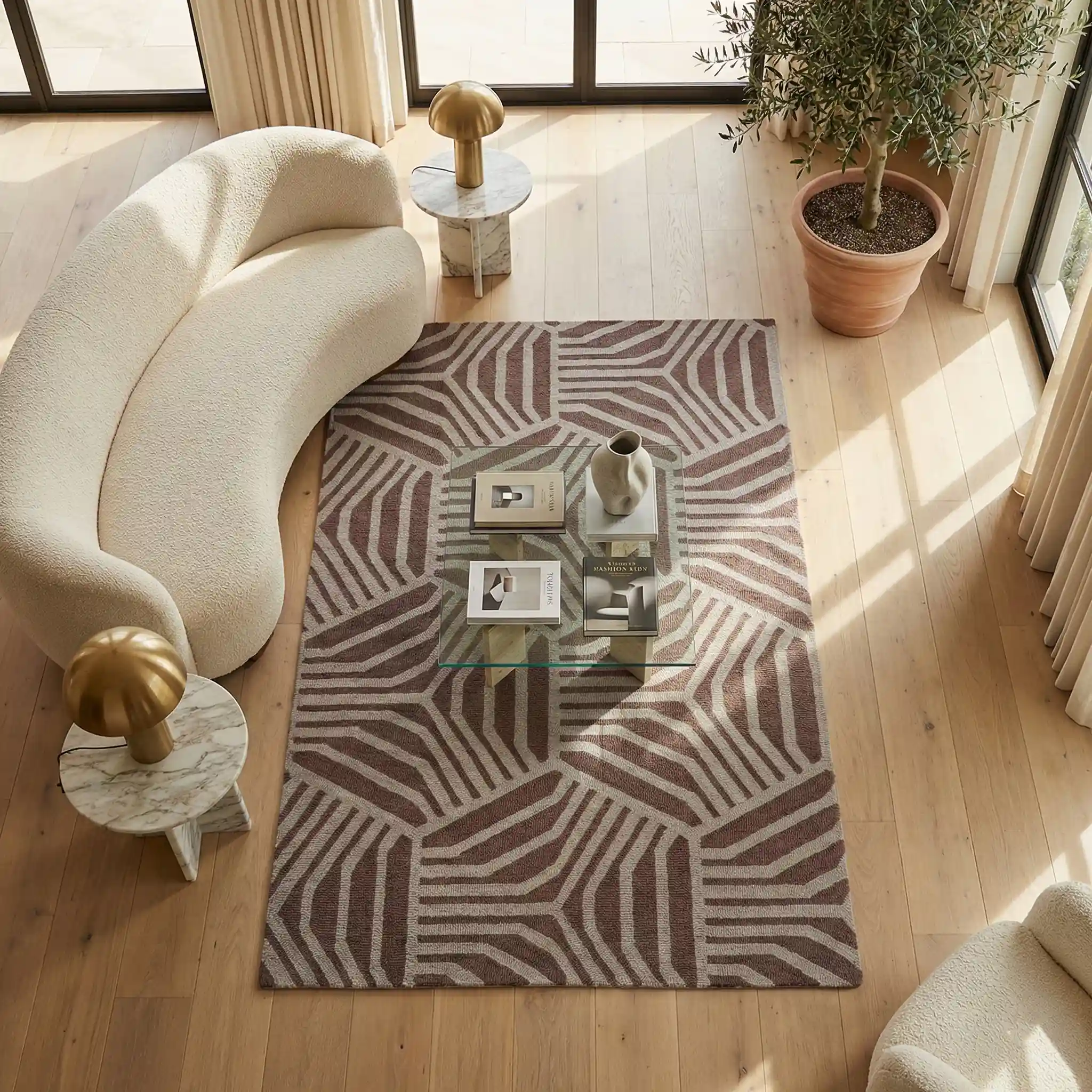 Brown Geometric Lattice Wool Carpet