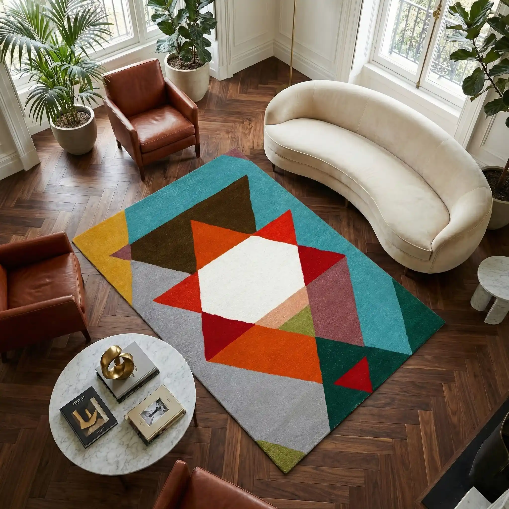 Vibrant Geometric Starburst Wool Carpet
