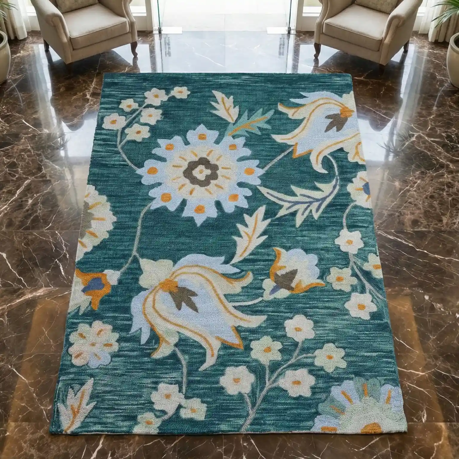 Teal Botanical Vine woolen carpet