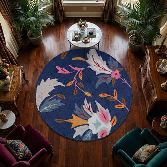 Midnight Bloom Round Wool carpet