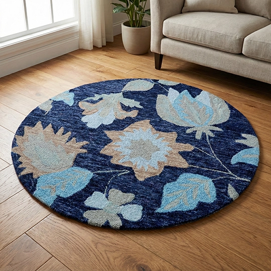 Midnight Flora Woolen Round carpet