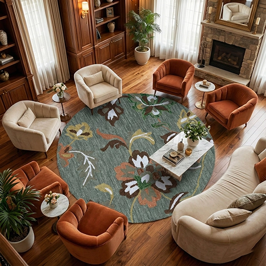 Coral Bloom Round Woolen carpet