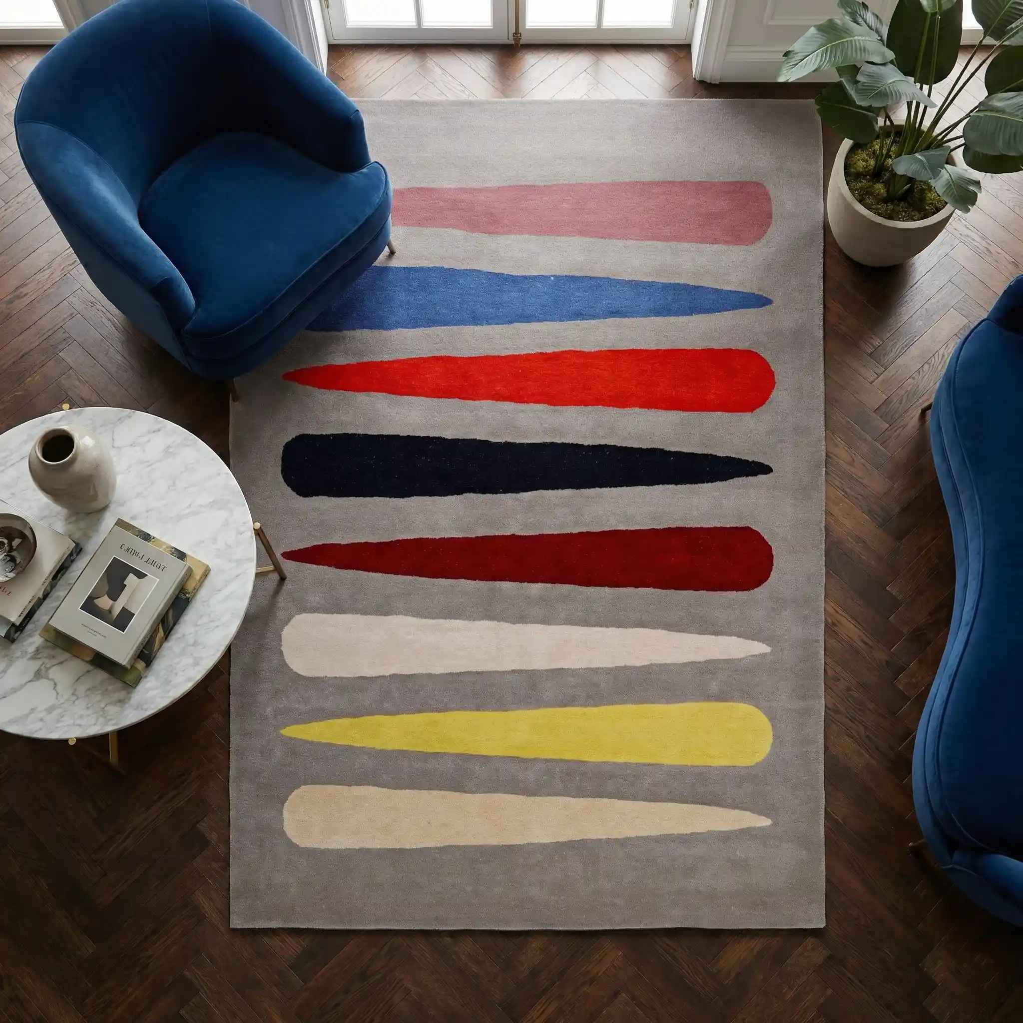 Colorful Oval Brushstroke Wool Carpet