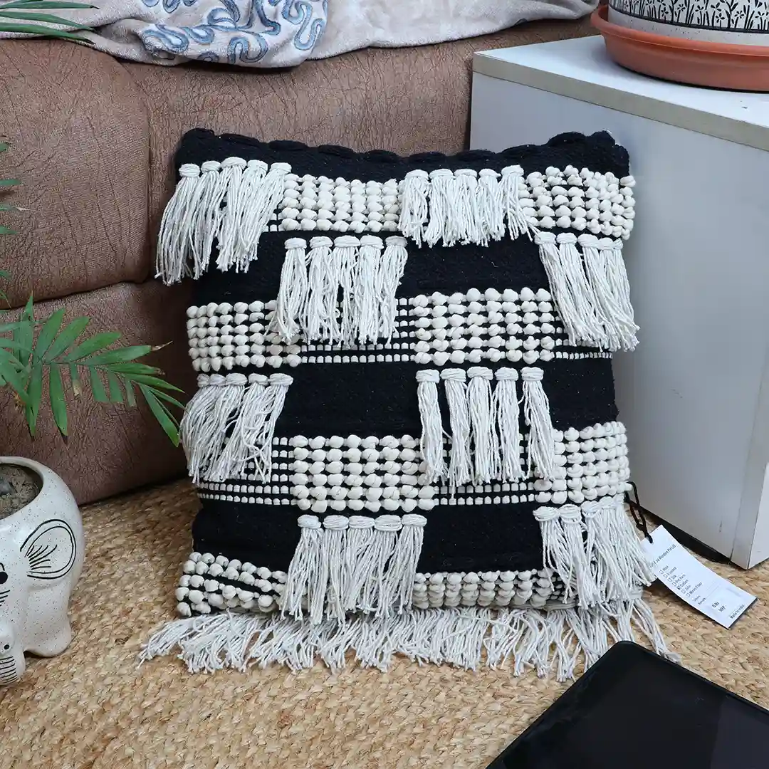 Tasseled Checkerboard Cushion