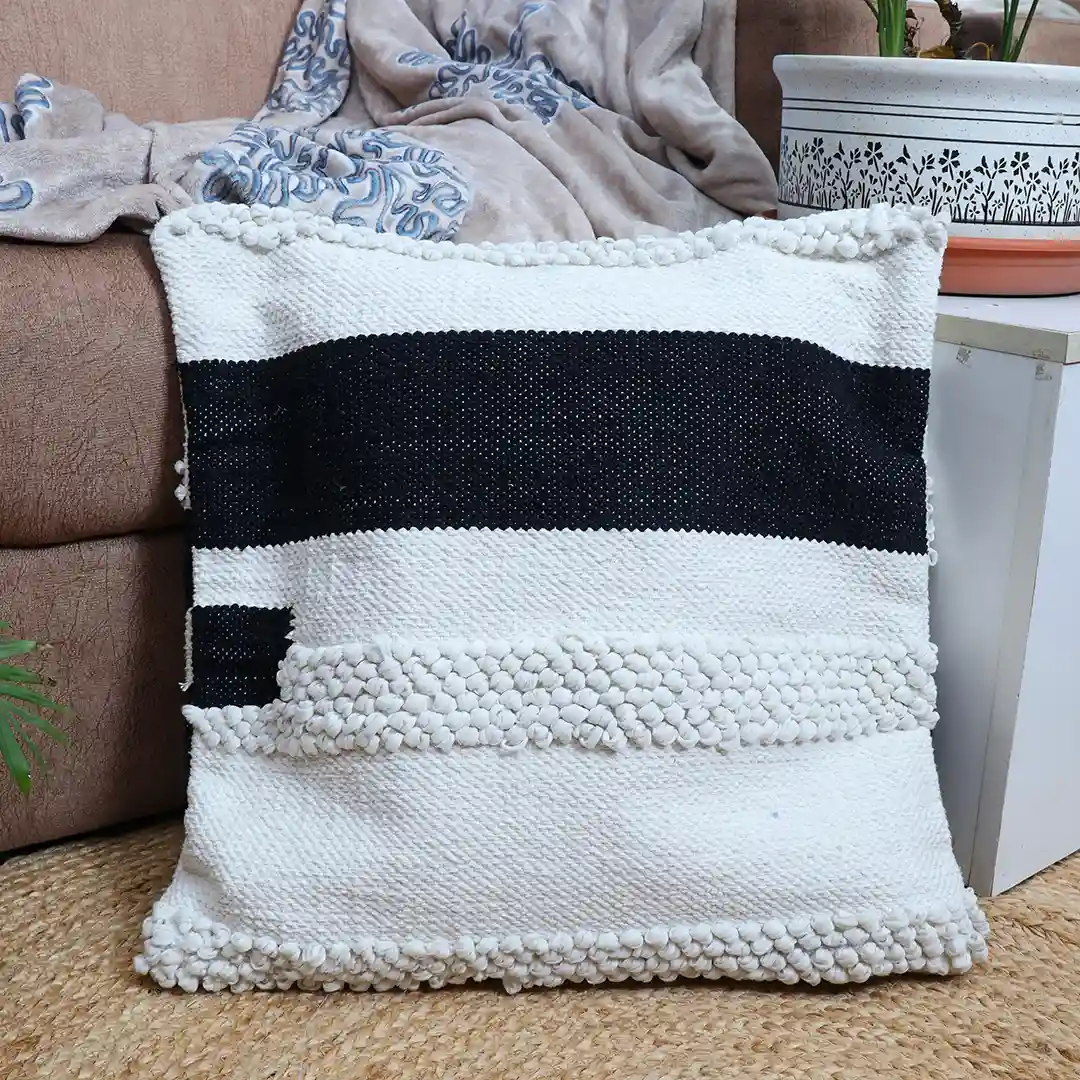 Monochrome Stripe Tufted Cushion