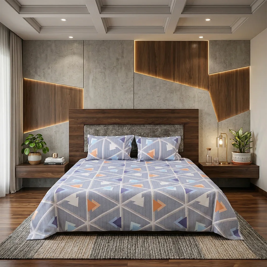 crystal grid king size bedsheet