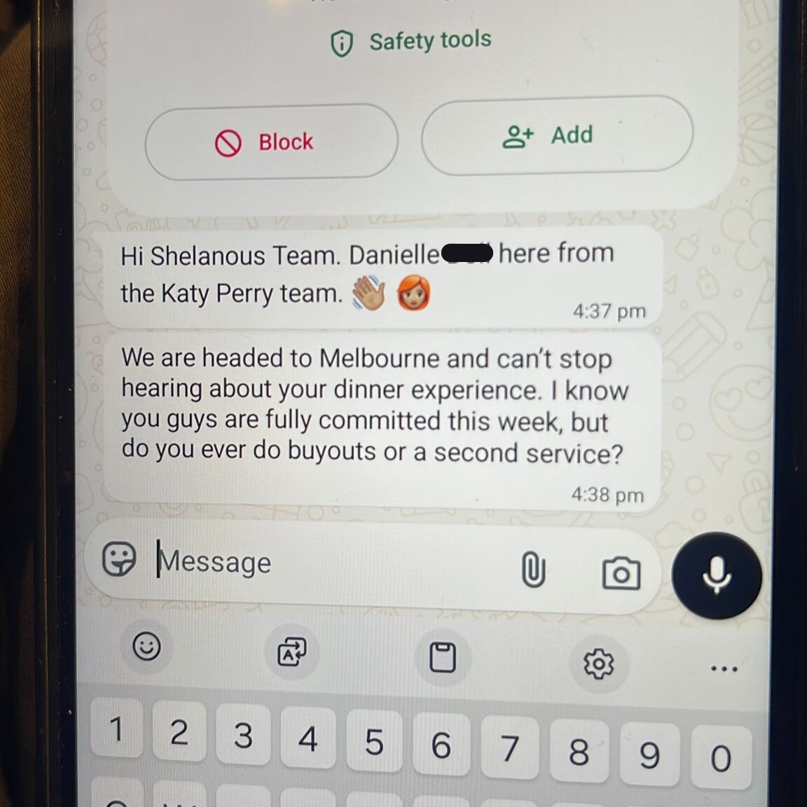 Initial booking message