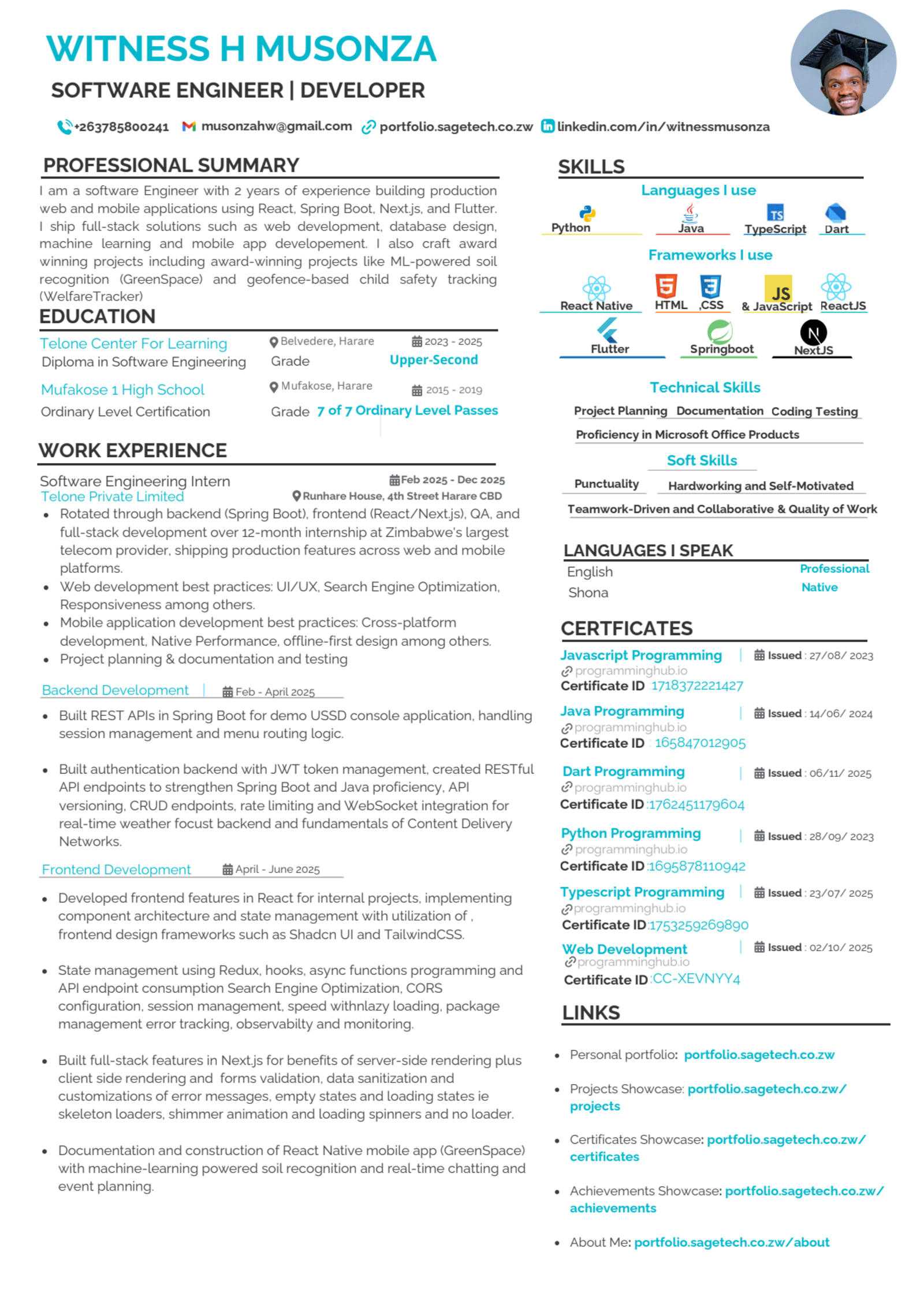 Witness H Musonza CV page 1
