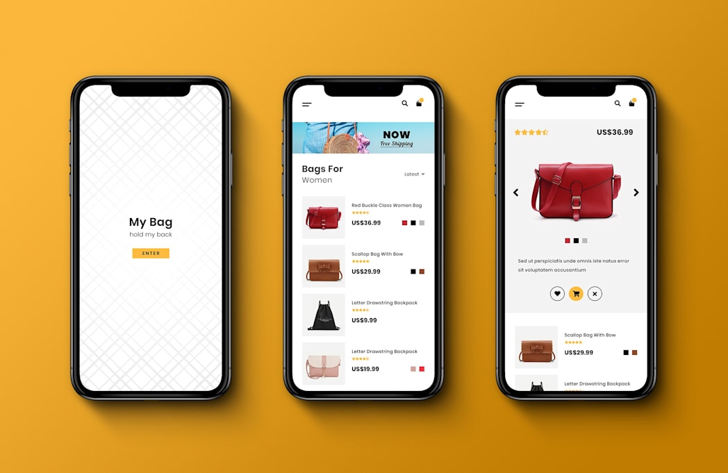clean and modern ecommerce app design for bag online shop