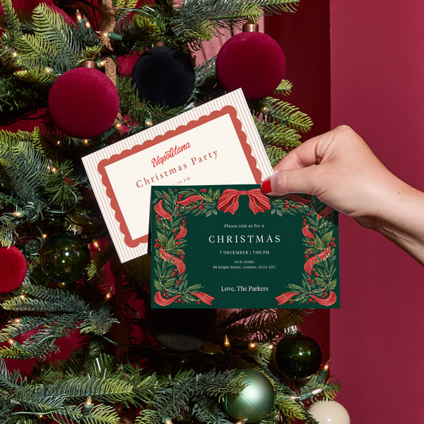 Branded Christmas party invitations for a pizza restaurant