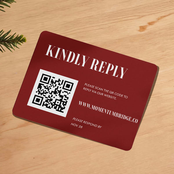 RSVP card with a QR code for corporate holiday party planning