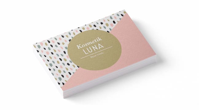 Pink and gold pearl business card paper stock for beauty brand Kosmetik LUNA