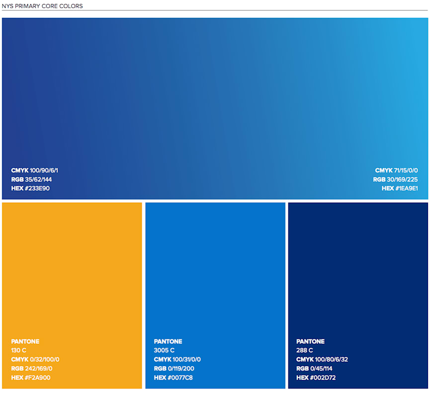 New York State’s color palette from their Branding overview.