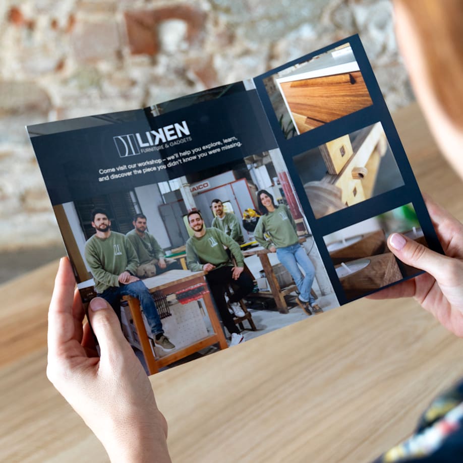 Construction company tri-fold brochure with a team photo and clear CTA