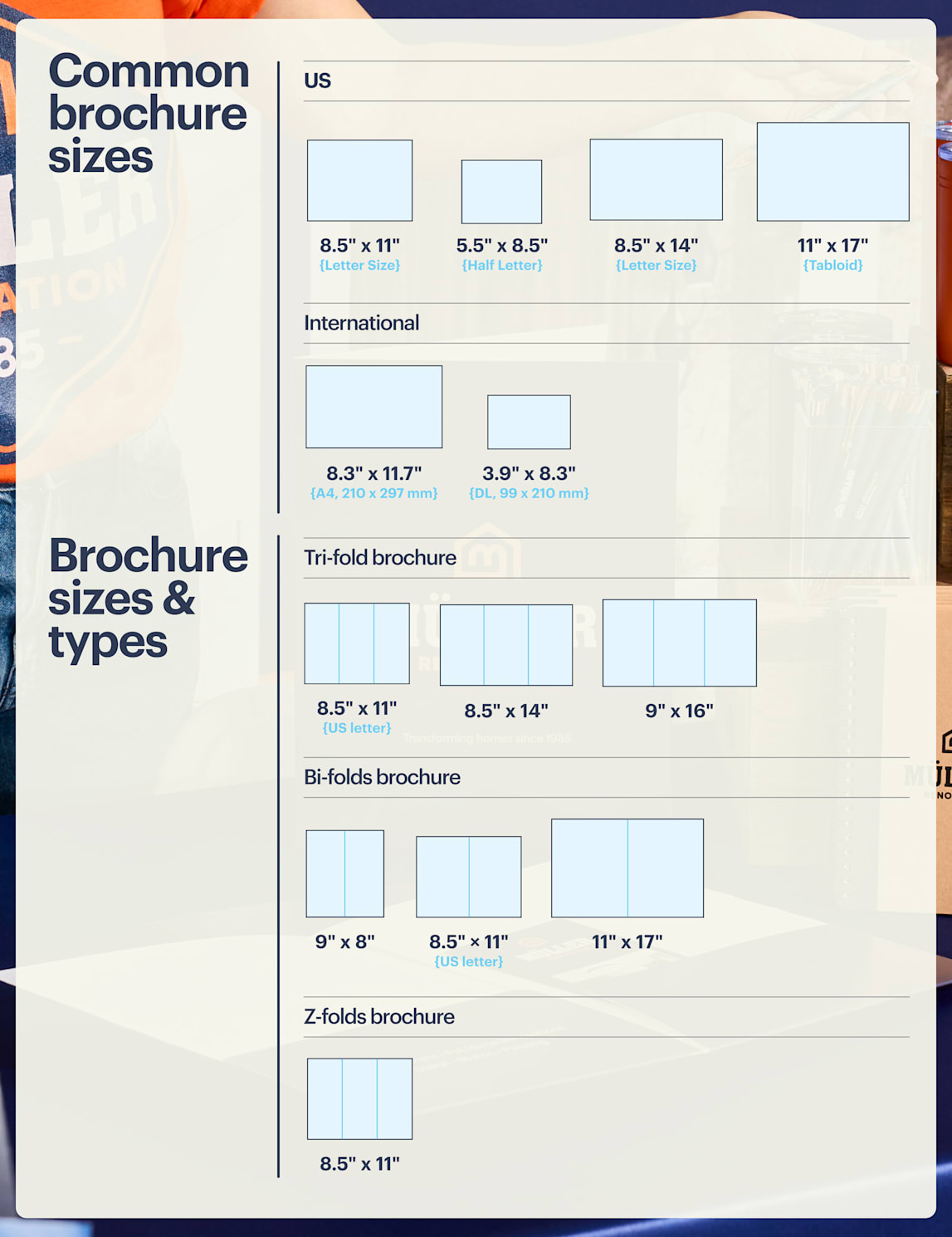 Infographic showing the different brochure sizes
