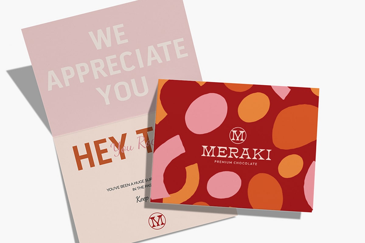 A branded business Christmas card for vendors that says &ldquo;We appreciate you&rdquo; and &ldquo;You&rsquo;ve been a huge support for use in the past year&rdquo;
