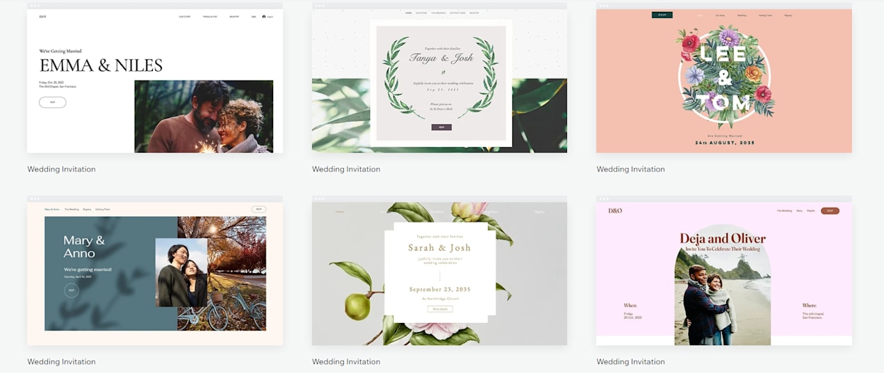 Wedding invitation website templates by Wix