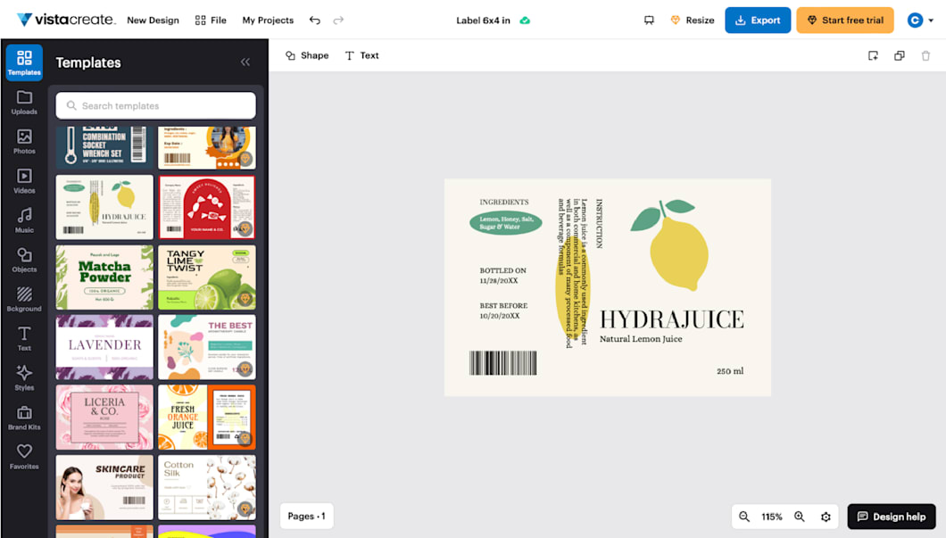 Label creation in VistaCreate.