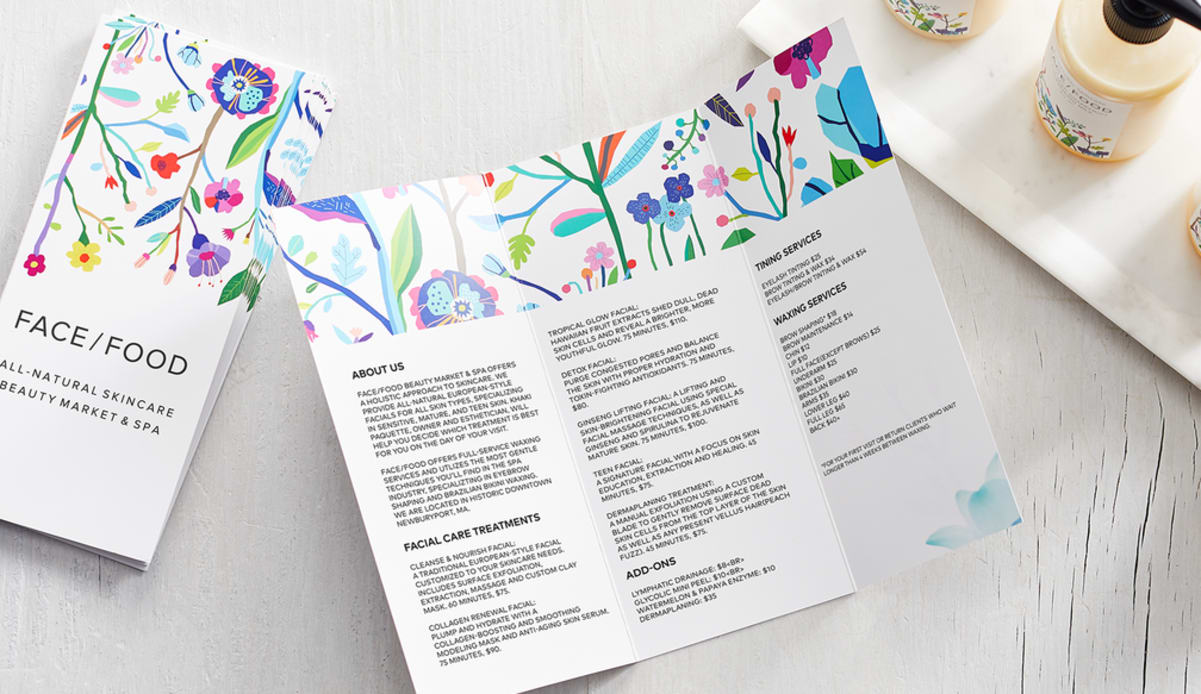 An informative tri-fold brochure for a beauty business