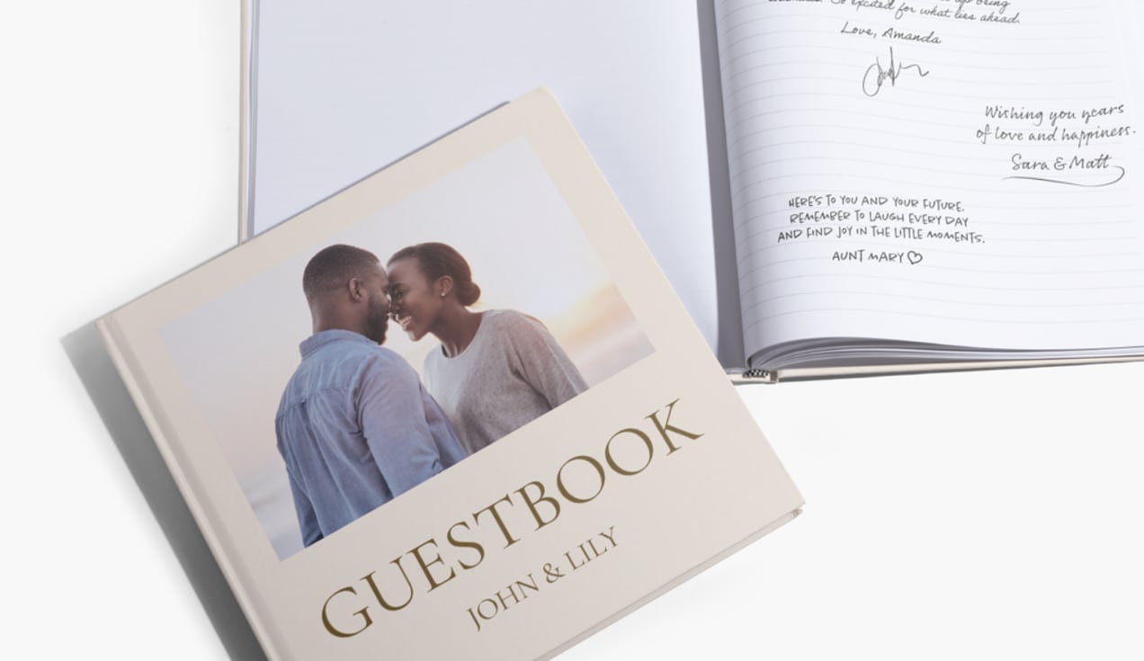 Wedding guest book with memorable travel photo as the cover