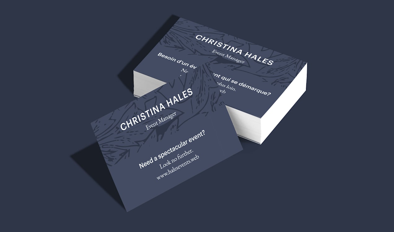 Example of bilingual business cards used for Canadian marketing – one side is in English, the other is in French