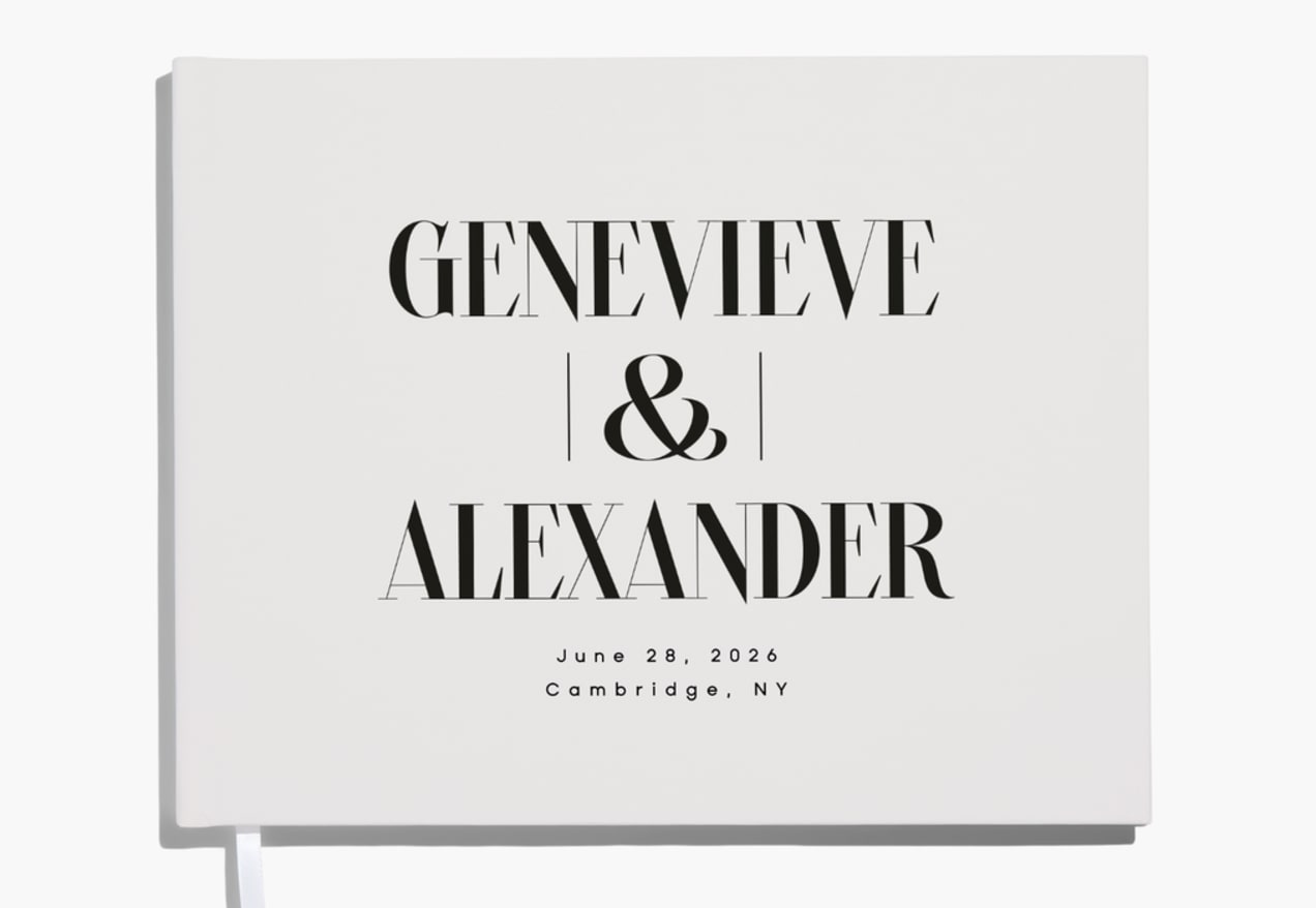 Simple and classic wedding guest book with art deco font