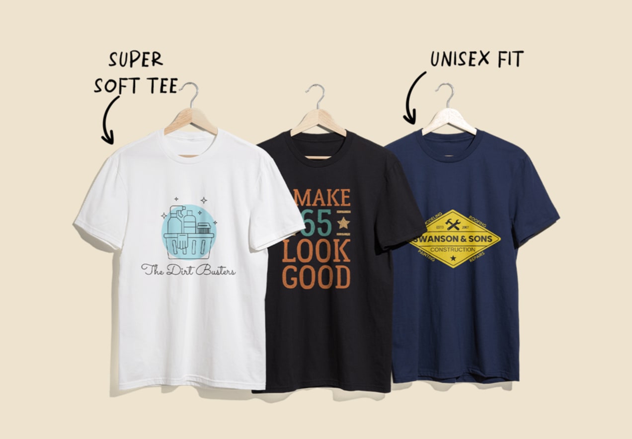 A soft white, black and unisex navy printed T-shirt