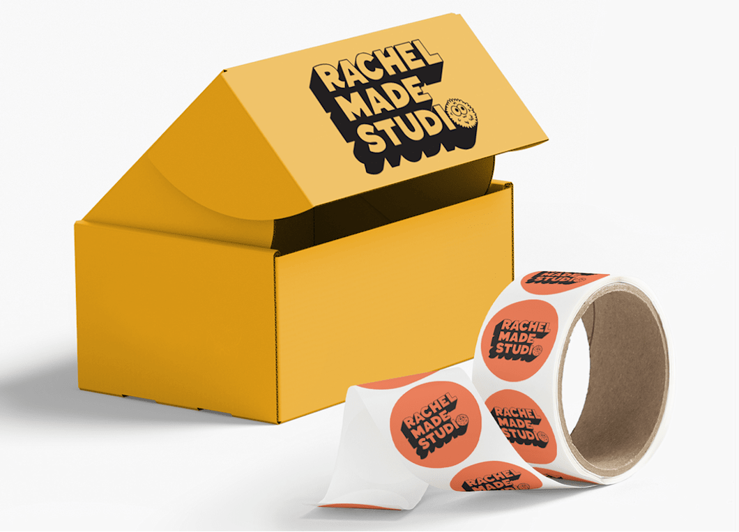 Roll labels and a mailer box custom product packaging
