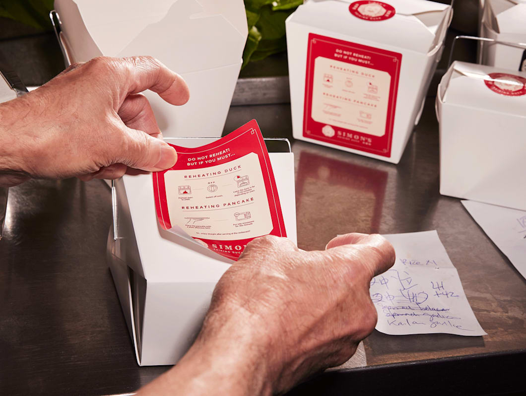 Rectangular food packaging labels with reheating instructions