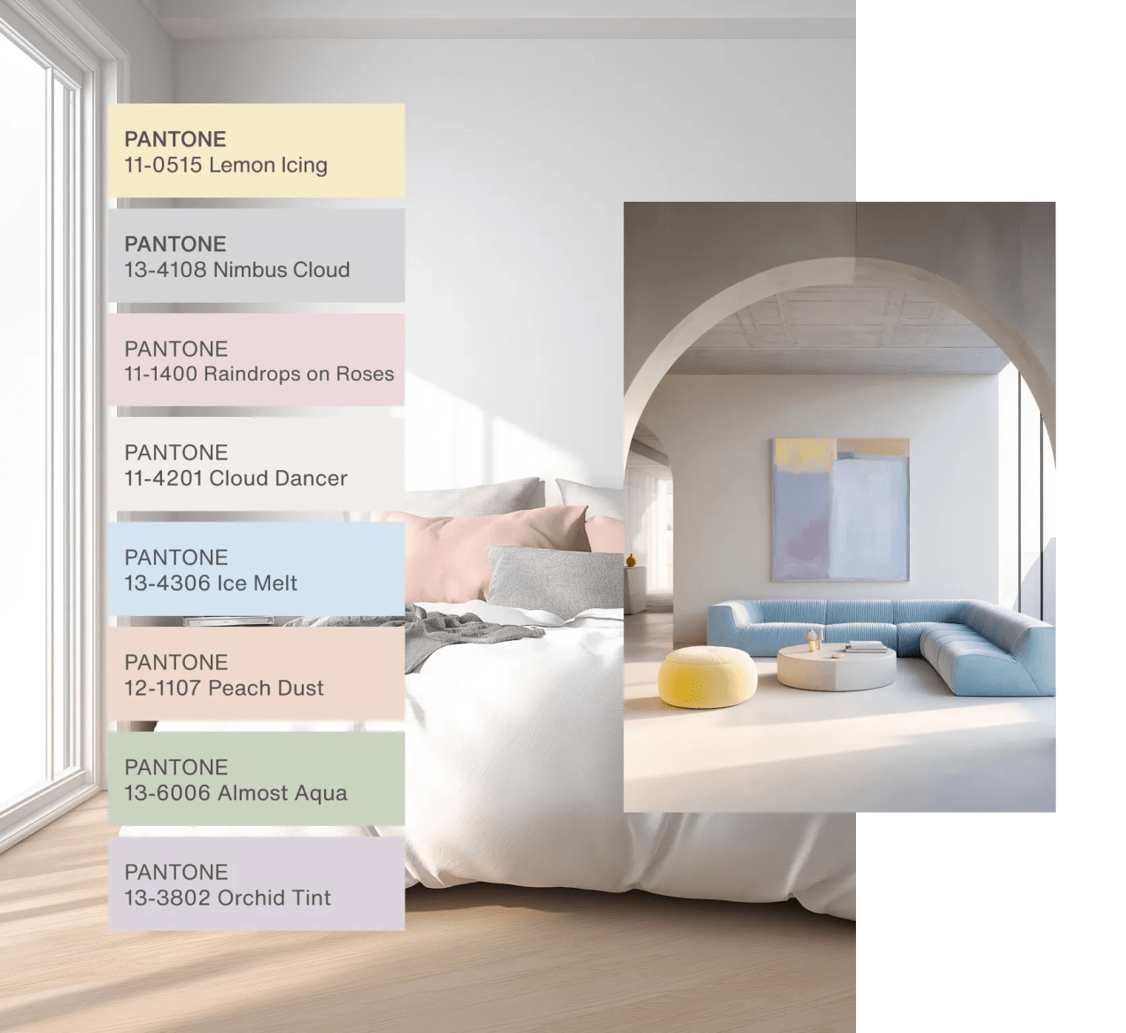 Powdered Pastels color palette featuring Cloud Dancer