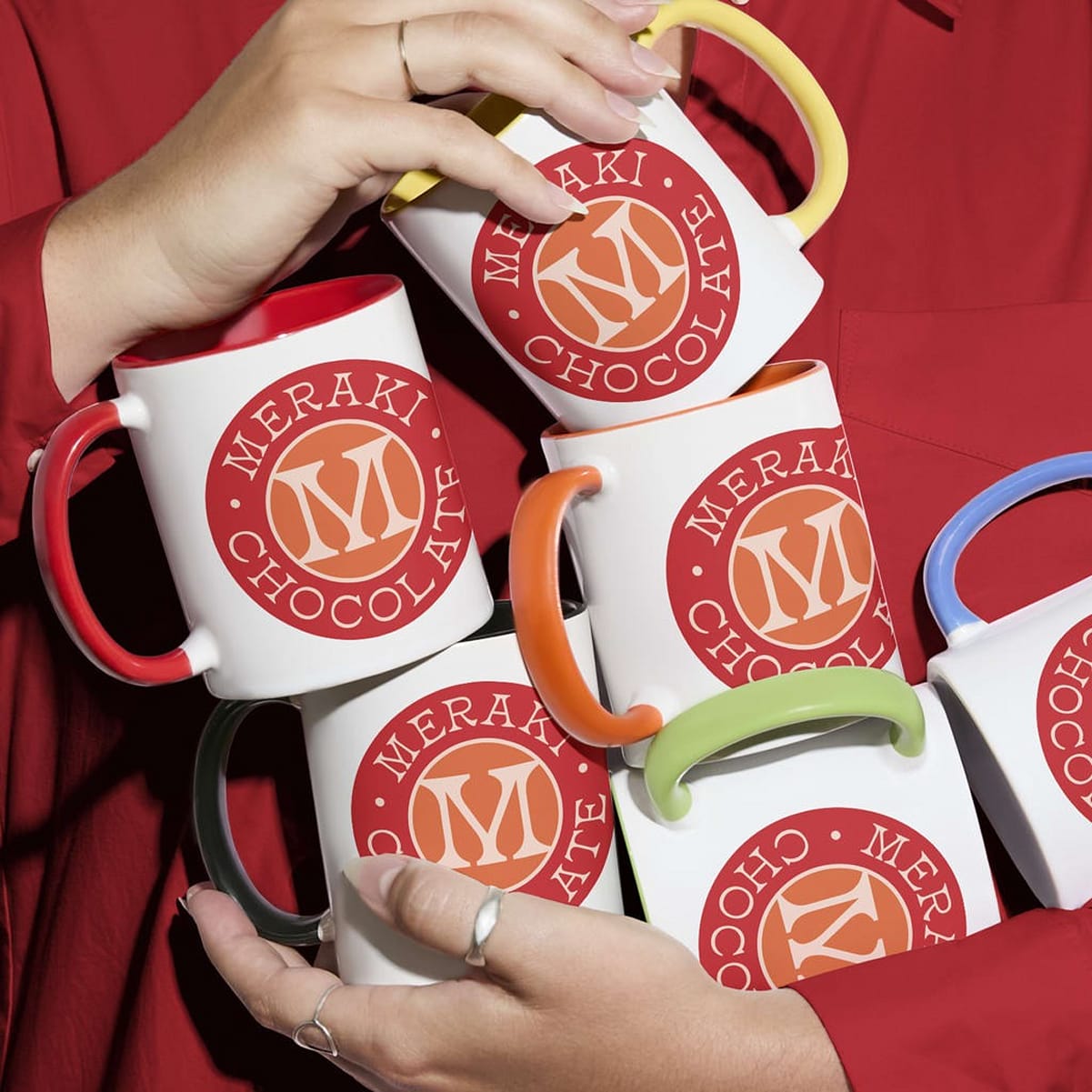 Colorful branded logo mugs in different colors
