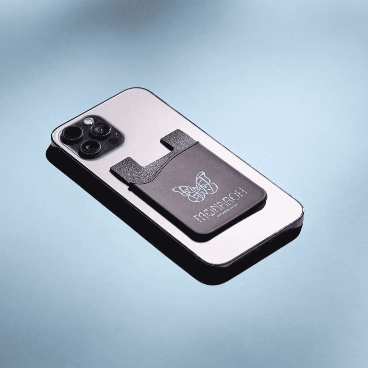 Branded smartphone wallet with a butterfly logo