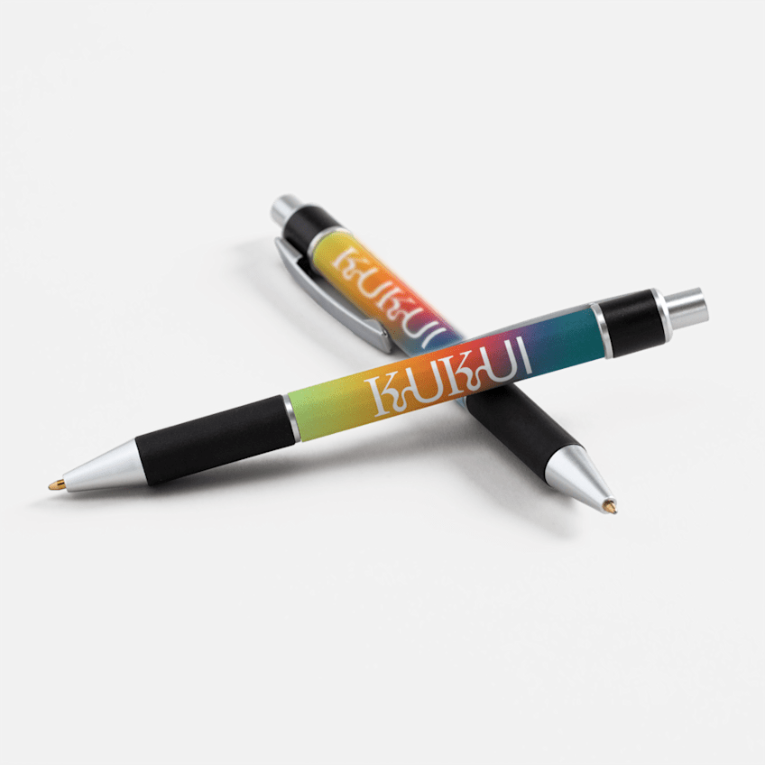 Custom branded pens with the brand name Kukui, employee holiday gifts