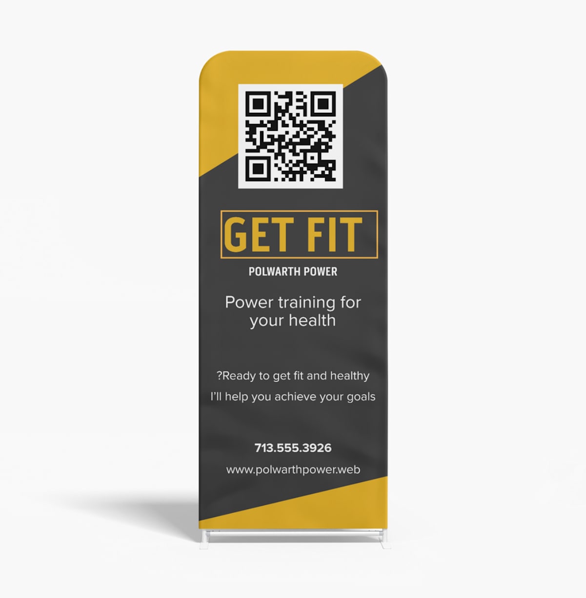 Outdoor sign for a gym with a QR code