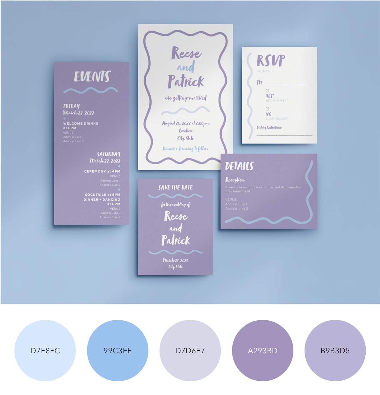 A color palette for a hand-crafted details wedding
