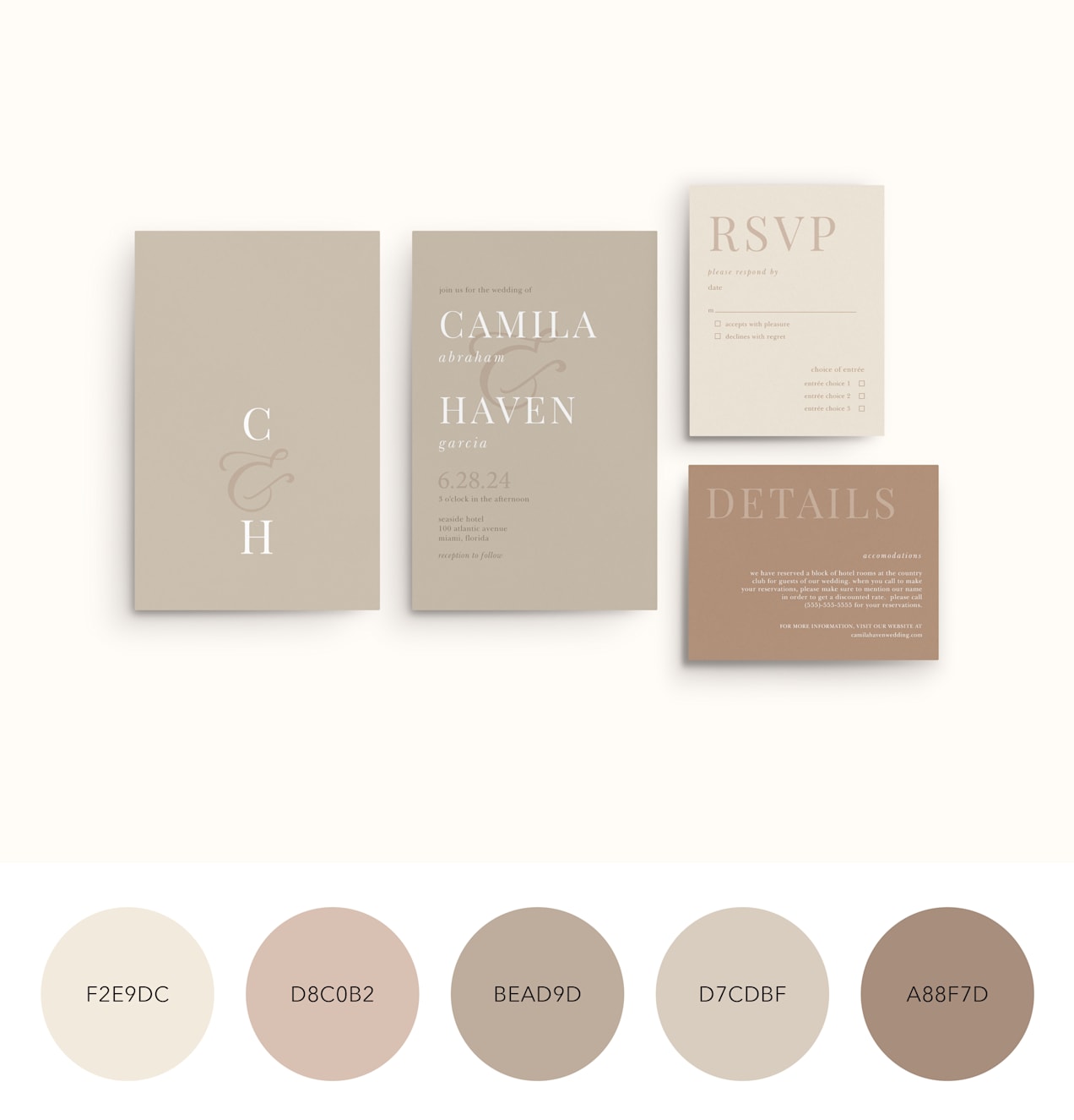 A neutral color palette on classic, minimal wedding stationery